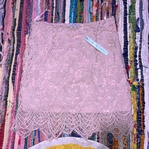 She and Sky pink crochet lace mini skirt NWT
